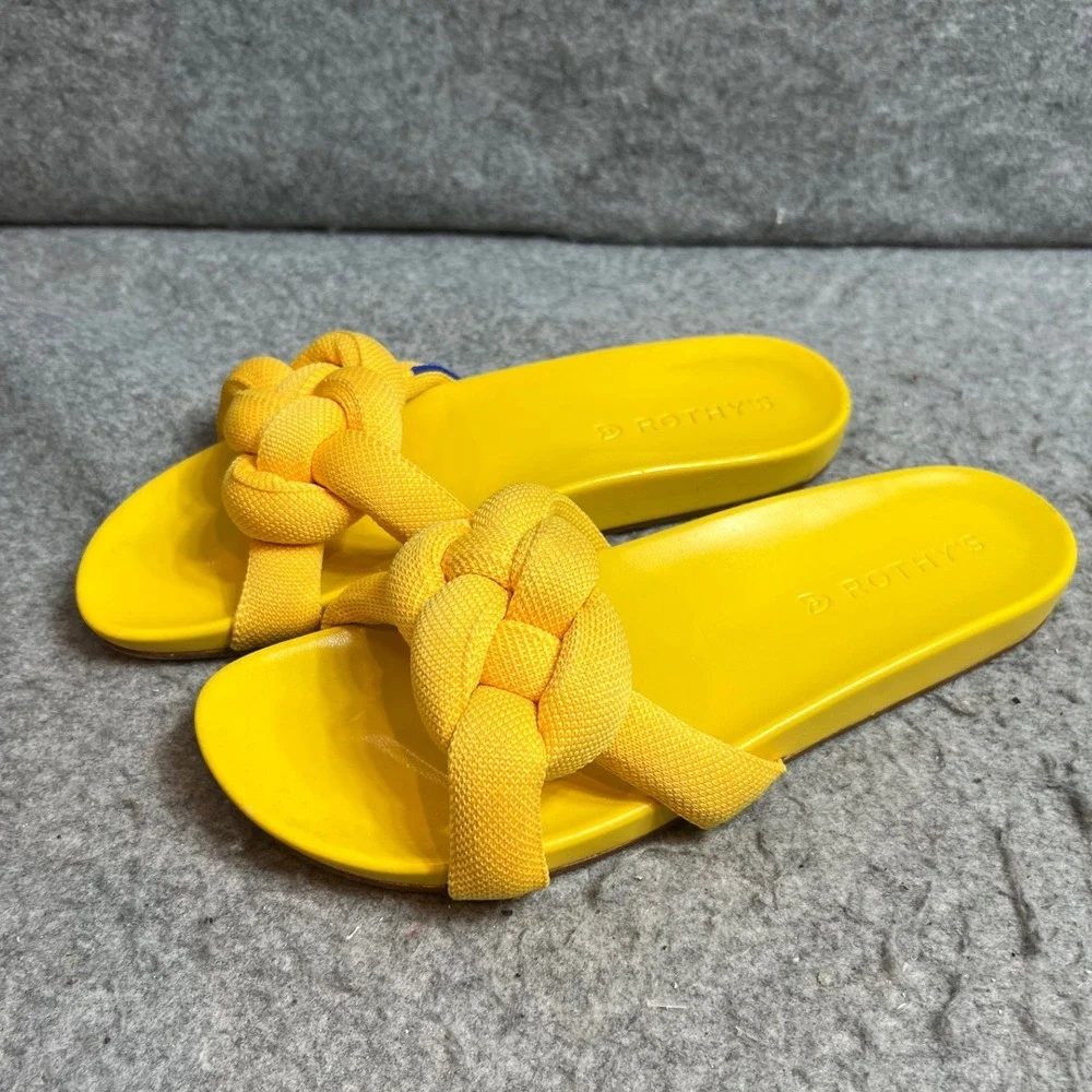 Rothys The Knot Slide Marigold Yellow Braided Strap Sandals Womens Size 7